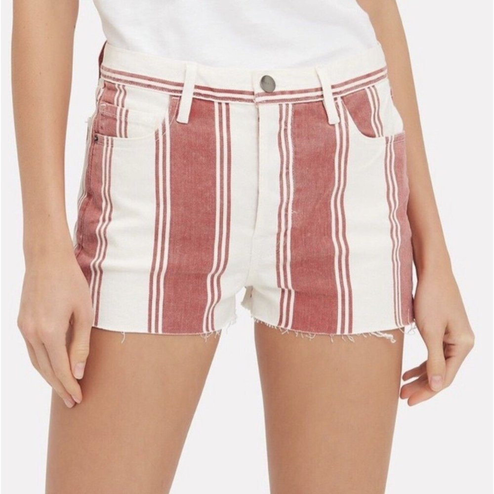 Frame Denim Red and White Striped Jean Shorts